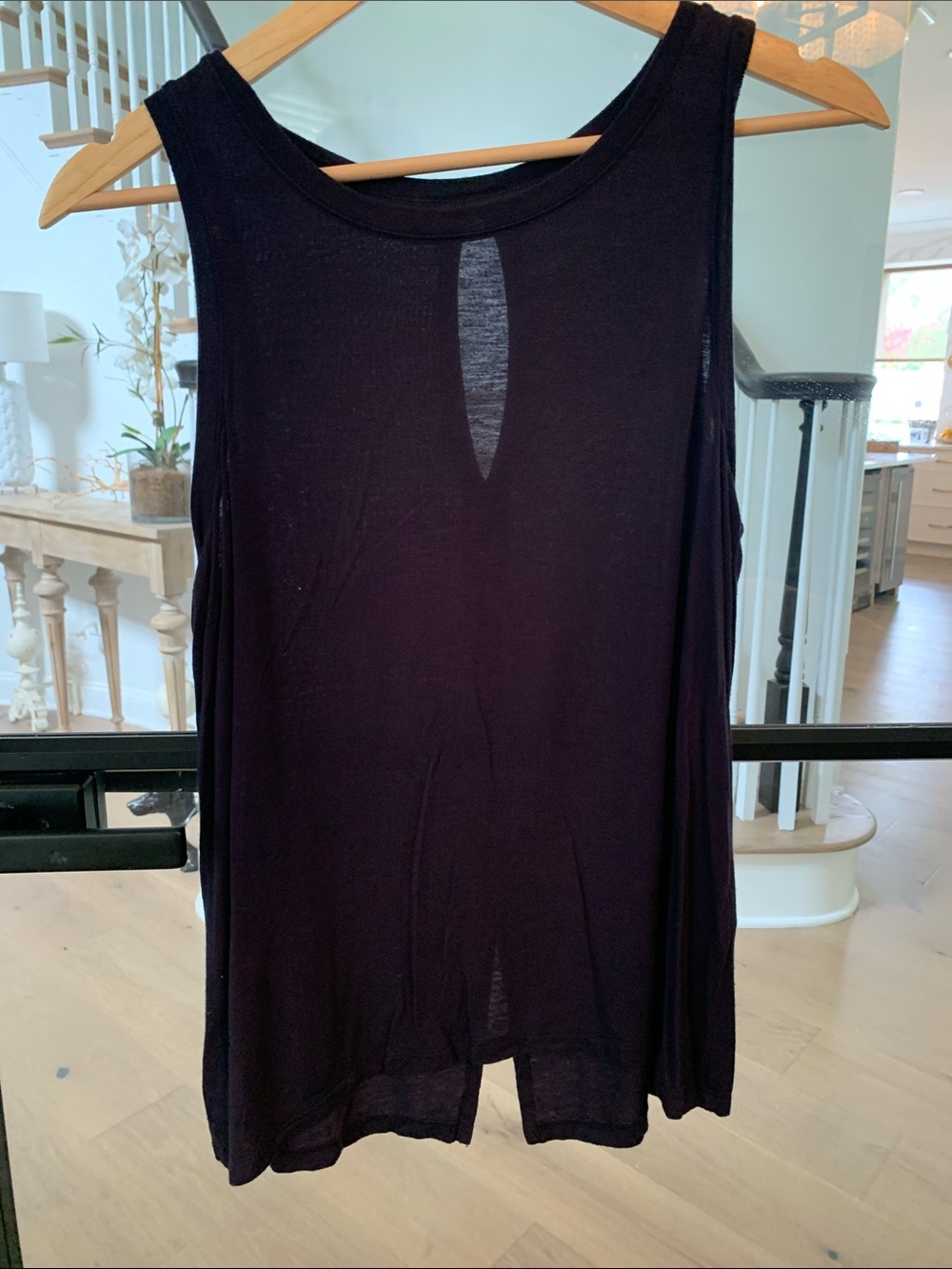 Halogen Black Sleeveless Tank with Front Keyhole